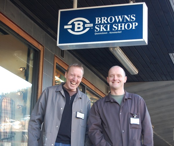 Kris Vermeir (L) and 'Haggis' Vaitkus (R) of Brwns Ski Shop, celebrating 30 years in business 